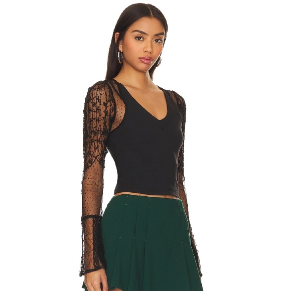 NWT FREE PEOPLE Who's That Girl Black Long Sleeve Top - Picture 2 of 7